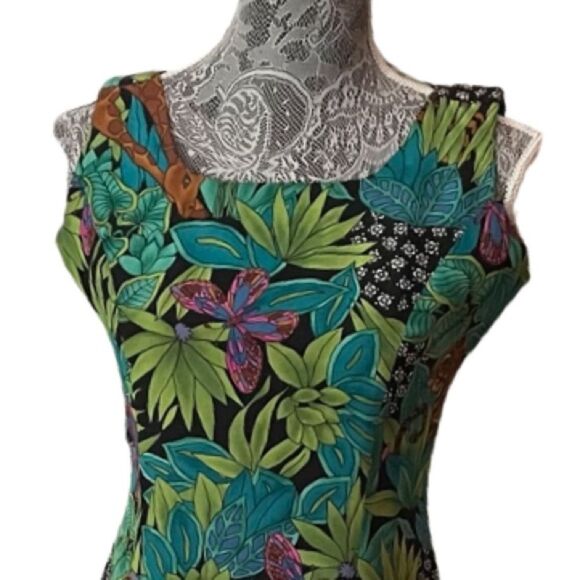 VINTAGE 90s Spenser Jeremy Leaves Jungle Animal Butterfly Print Silk Dress - Picture 4 of 8